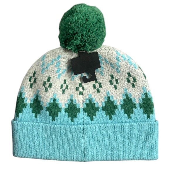 COACH Classic Fair Isle Pom-Pom Beanie Toque Wool Cap CO100295 Blue - One Size - Picture 2 of 5